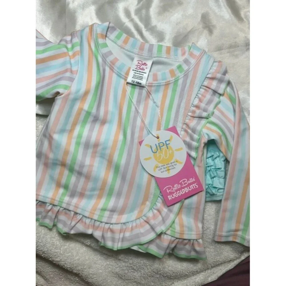 Ruffle Butts 12-18m Girls 2 Piece Swimsuit Pastel NWT